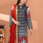 3 Pieces - Regalia Unstitched Black Fancy Zari Dupatta Printed Shirt Lawn Suit