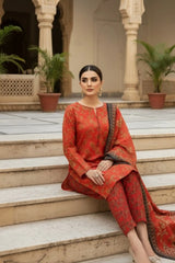 3 Pieces - Marooj Unstitched Redish BanaDora Linen Suit