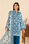 3 Pieces - GulAhmed Unstitched Blue Printed Khaddar Suit