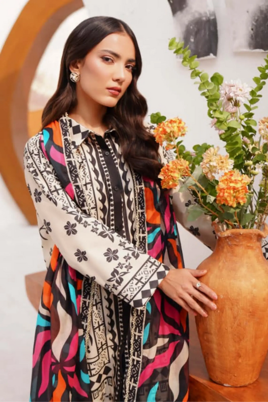 3 Pieces - Yakeen By Asifa Unstitched  Cream Ladies Lawn Suit