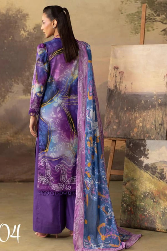 3 Pieces - Rangreza Unstitched Purple Lawn Suit