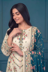 3 Piece - Marooj Ethnic Premium Printed Unstitched Off-white khaddar Suit