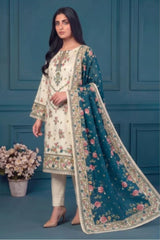 3 Piece - Marooj Ethnic Premium Printed Unstitched Off-white khaddar Suit
