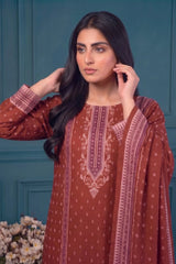 3 Piece - Marooj Ethnic Premium Printed Unstitched Red khaddar Suit