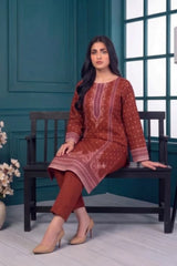 3 Piece - Marooj Ethnic Premium Printed Unstitched Red khaddar Suit