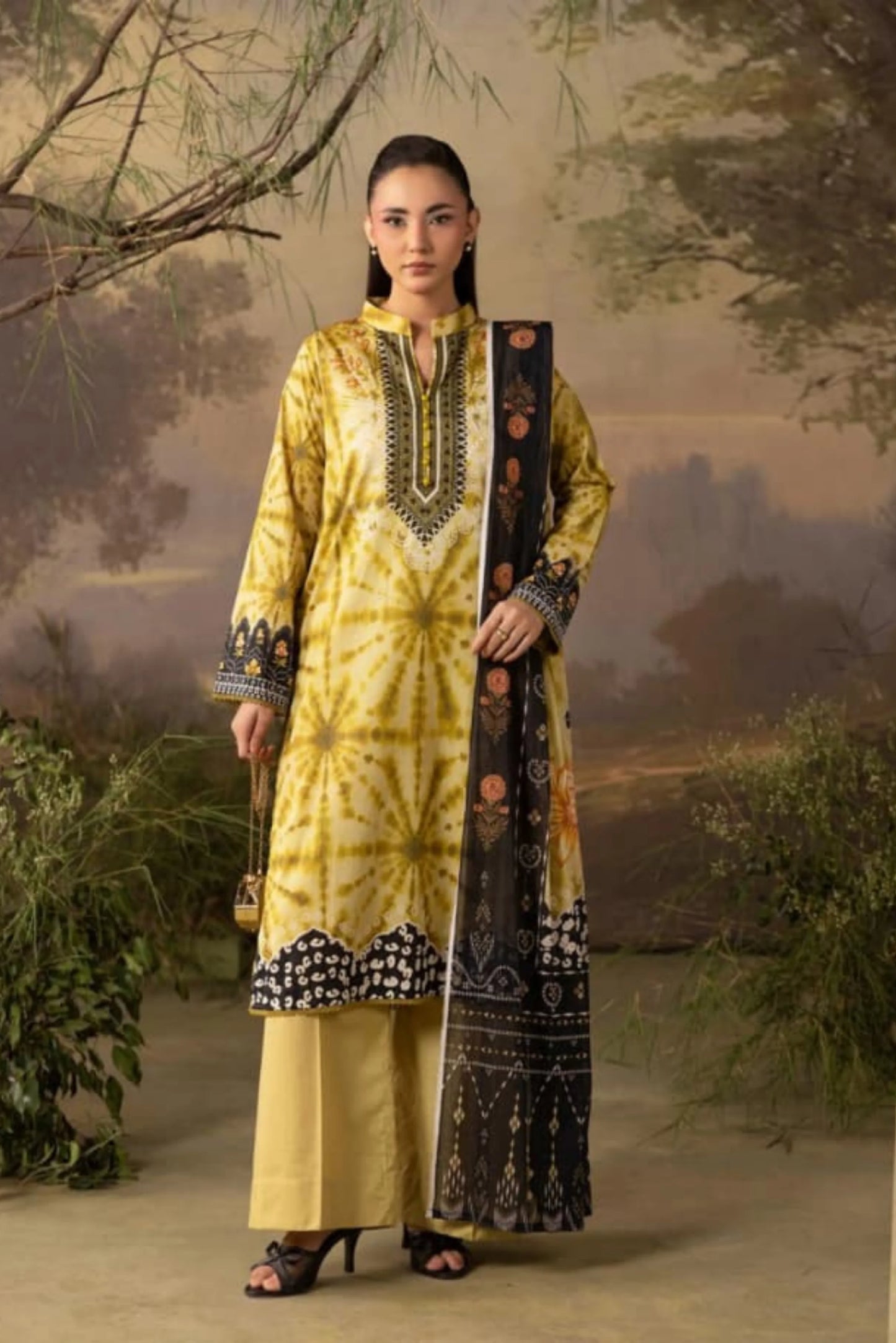 3 Pieces - Rangreza Unstitched Base Yellow Lawn Suit