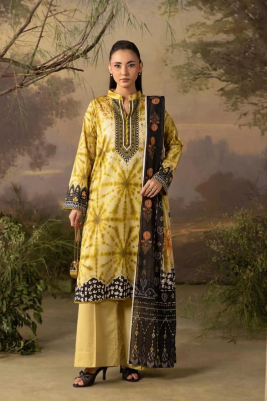3 Pieces - Rangreza Unstitched Base Yellow Lawn Suit