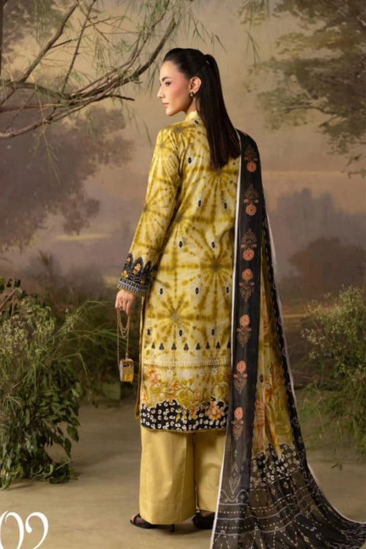3 Pieces - Rangreza Unstitched Base Yellow Lawn Suit