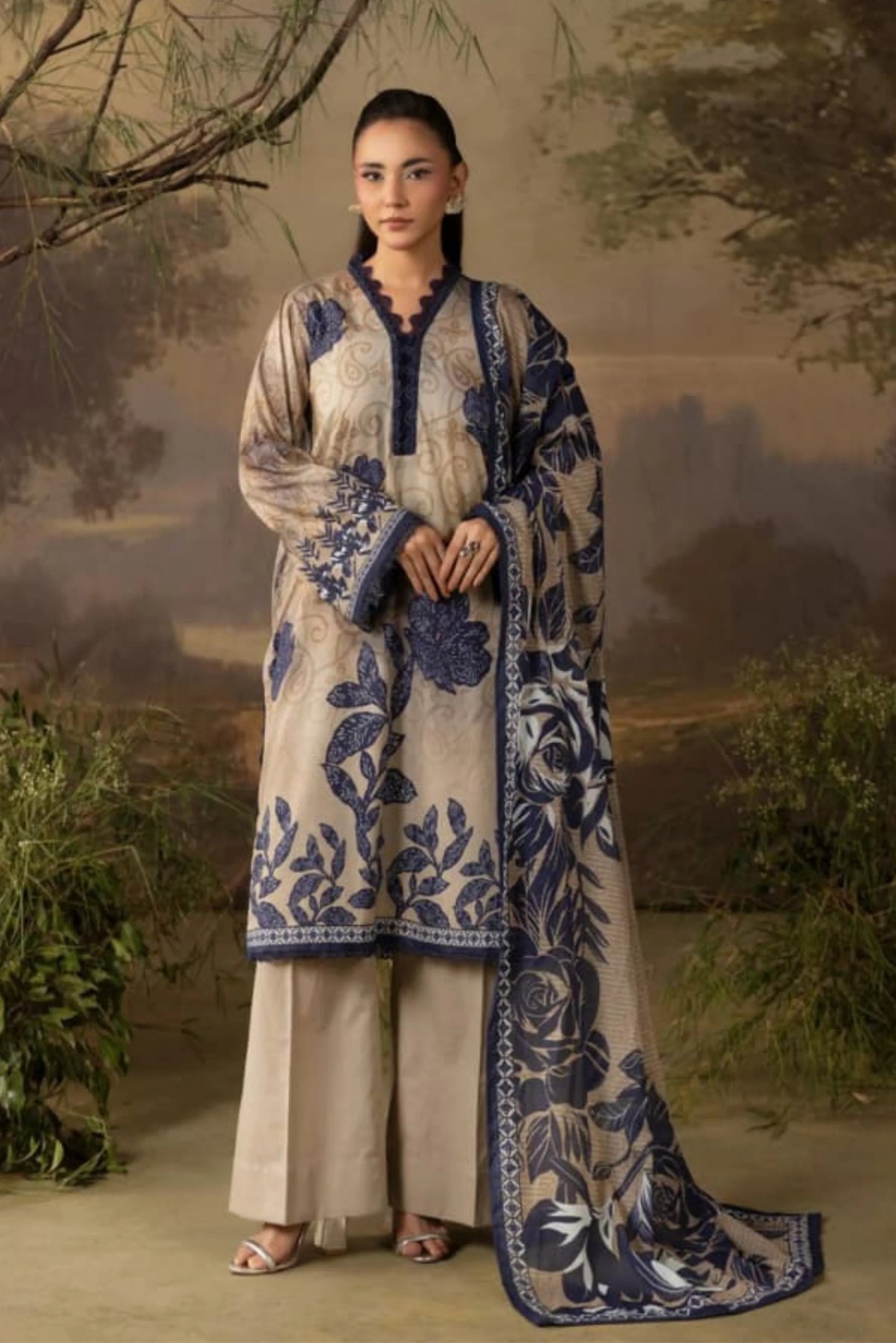 3 Pieces - Rangreza Unstitched Skin Lawn Suit