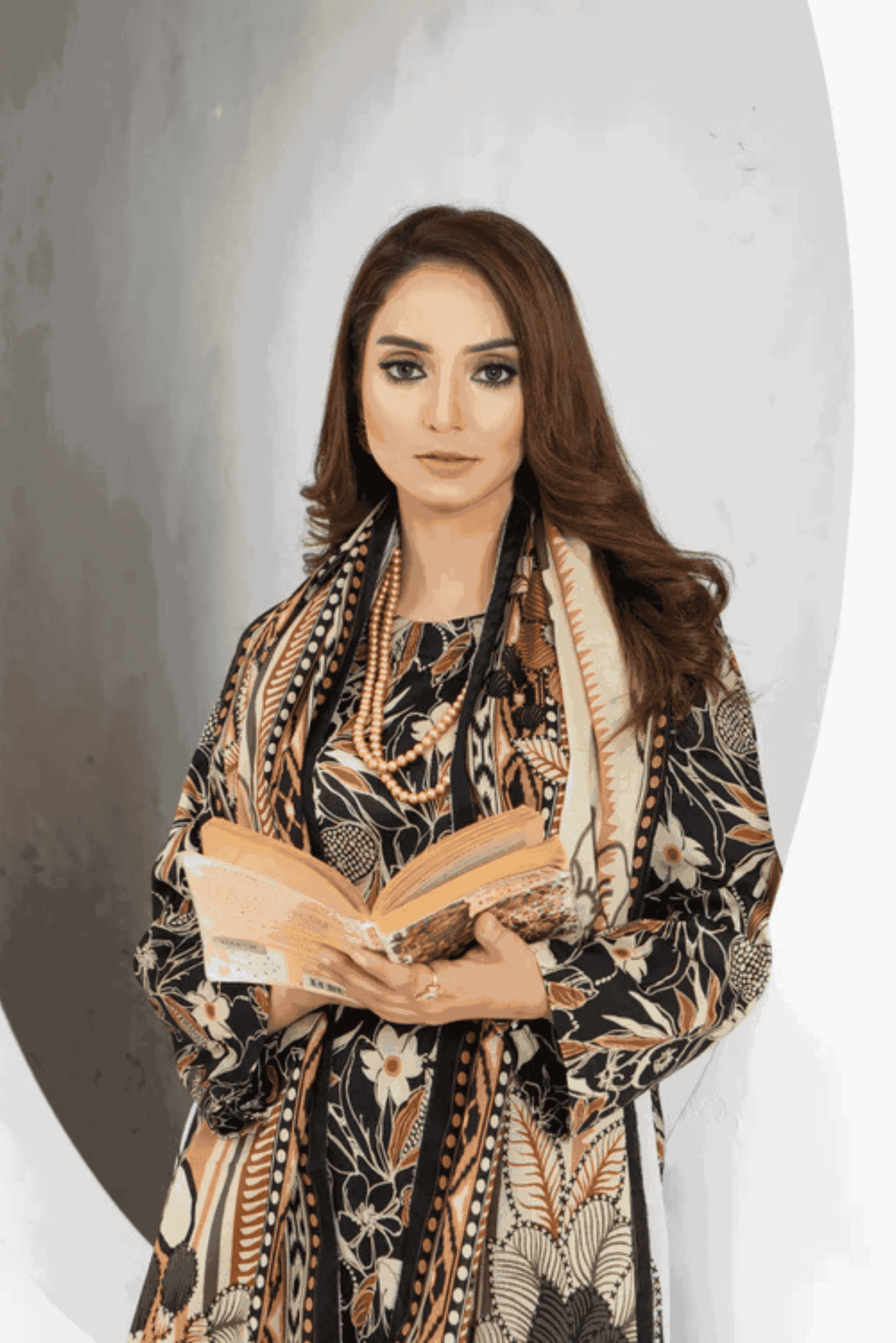 3 Piece - Mahi Unstitched Char Coal Ladies Print Lawn Suit