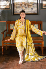 3 Pieces - Regalia Unstitched Pale Yellow Bana Dora Lawn Suit 