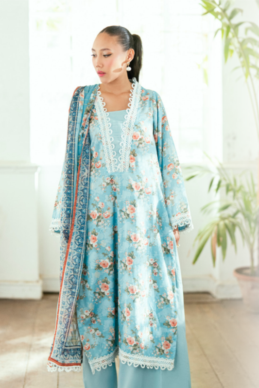 3 Pieces - Regalia Unstitched Sky Blue Jscquard Cambric Suit