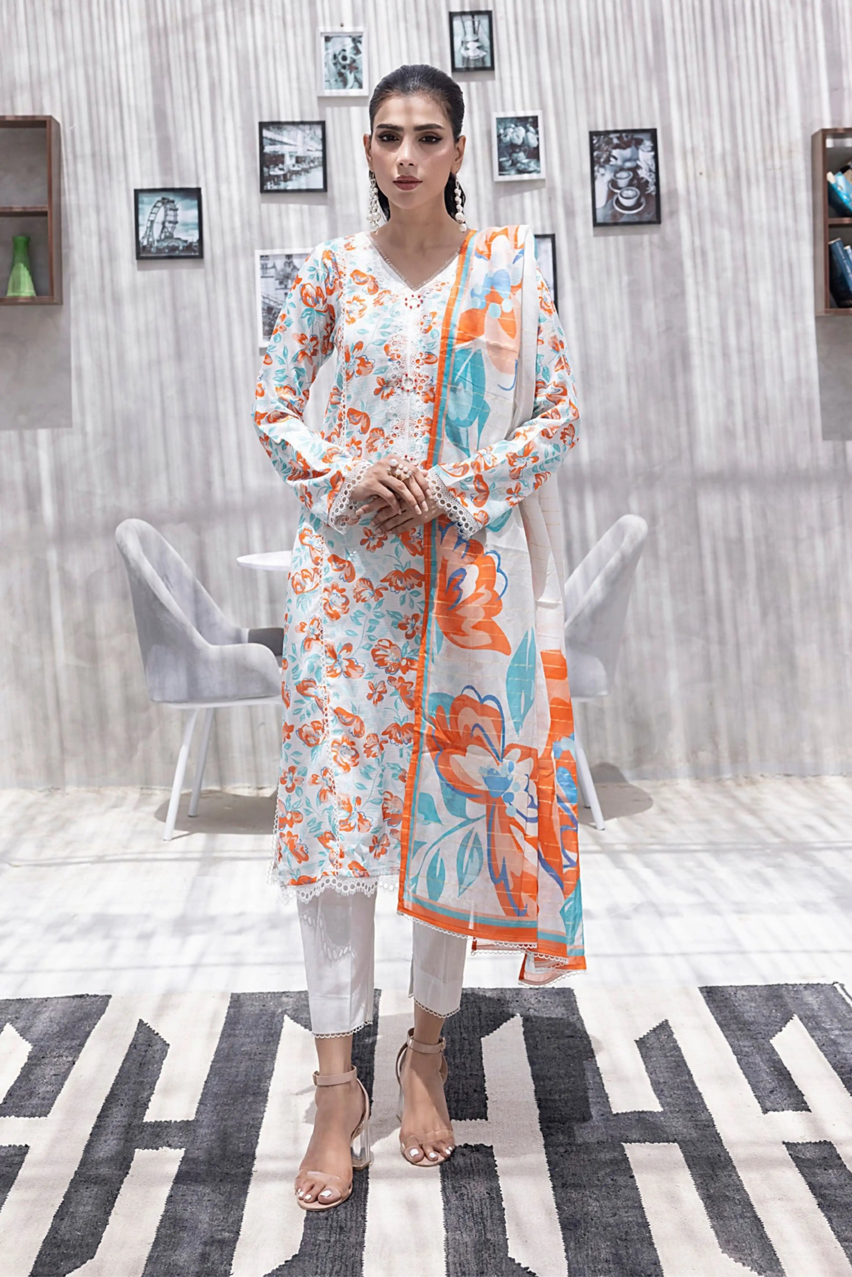 3 Pieces - Regalia Unstitched Off White Jscquard Cambric Suit