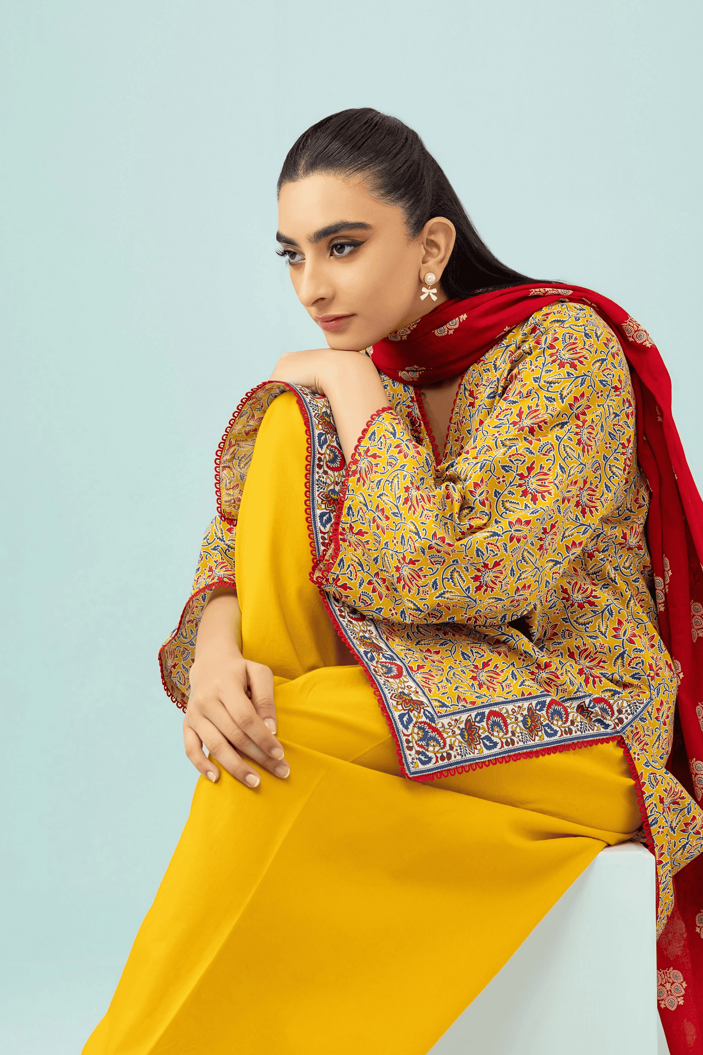 3 Pieces - Orient Unstitched Mustard Printed Lawn Suit