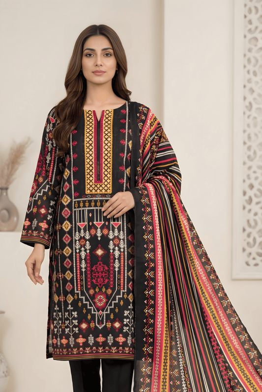 3 Pieces - Marooj Unstitched Jet Black Transliminor Magic Print Lawn Suit