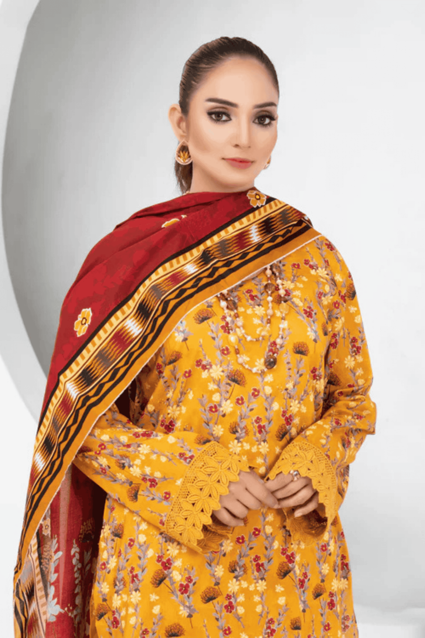 3 Piece - Mahi Unstitched Yellow Ladies Print Lawn Suit