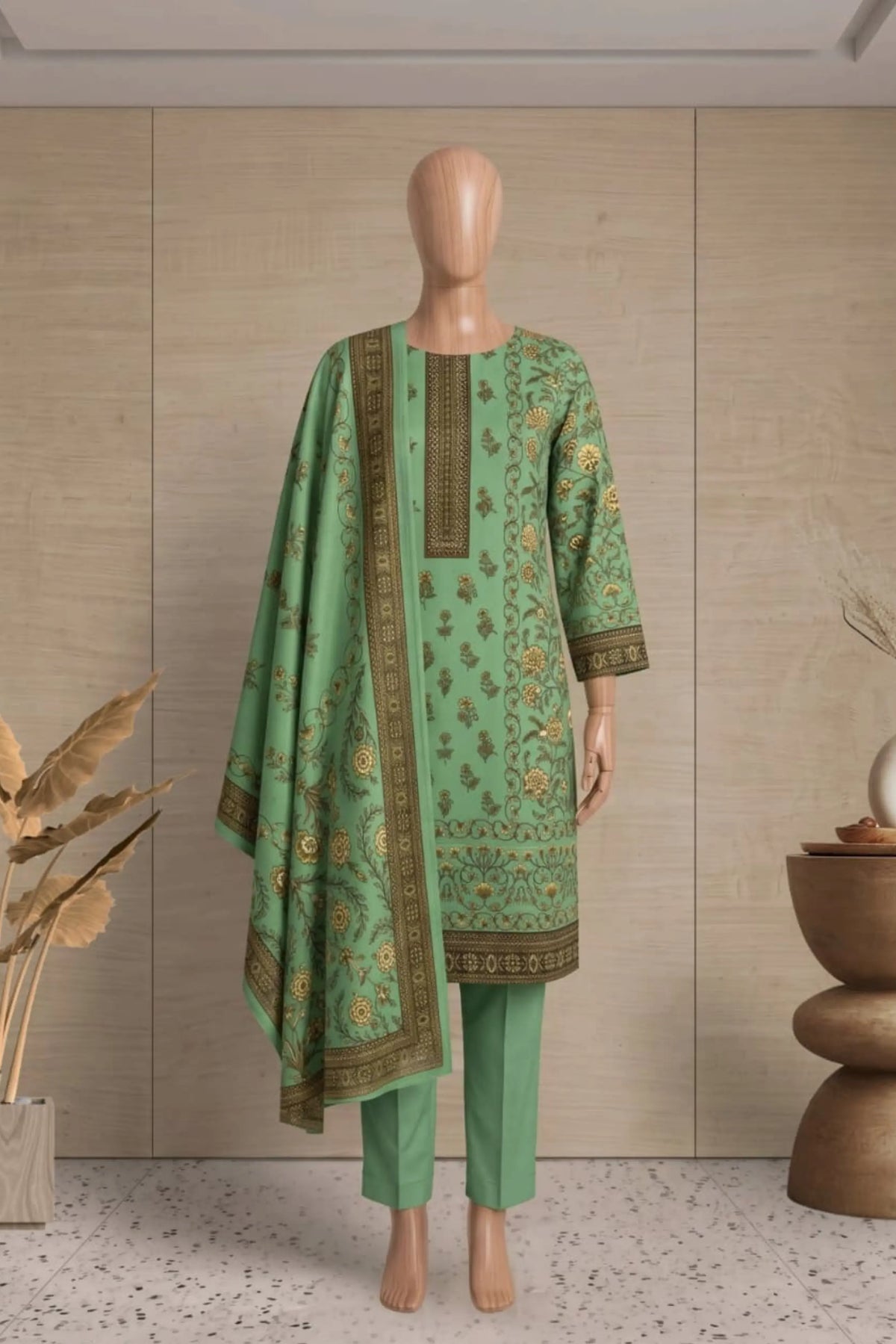 3 Pieces - Rijja By Murashe Unstitched Pista Ladies Printed  Khaddar Suit