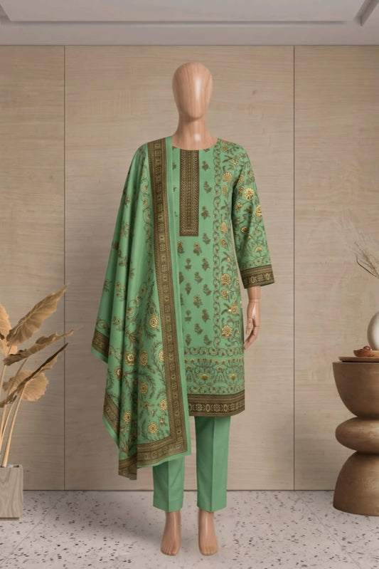 3 Pieces - Rijja By Murashe Unstitched Pista Ladies Printed  Khaddar Suit