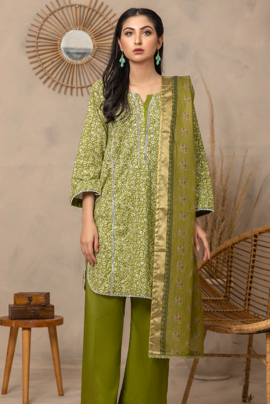 3 Pieces - Regalia Unstitched Parrot Fancy Zari Dupatta Printed Shirt Lawn Suit