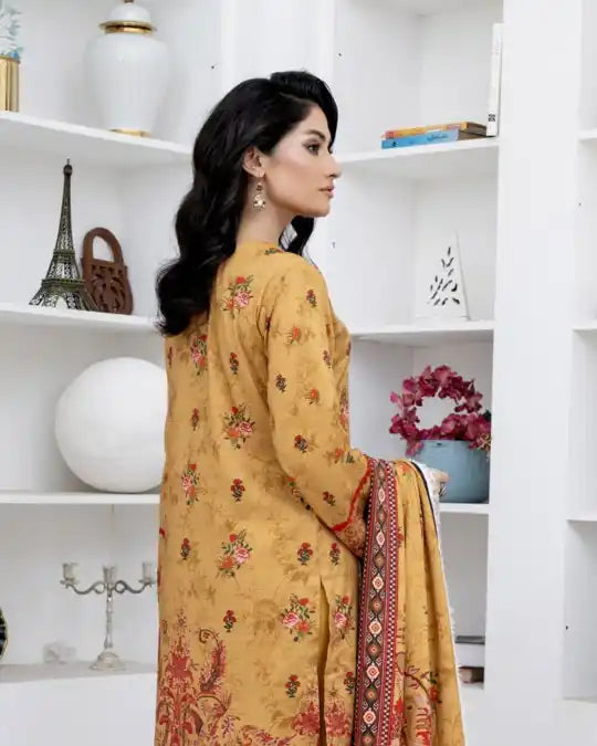 3 Piece - Marooj Unstitched Orange BanaDora Linen Suit
