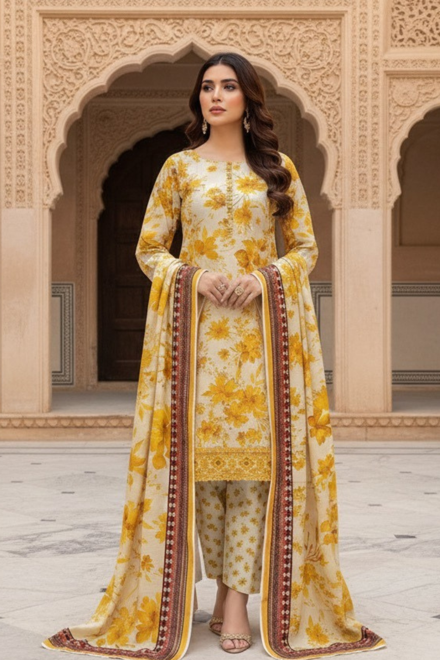 3 Pieces - Marooj Unstitched Yellow BanaDora Linen Suit