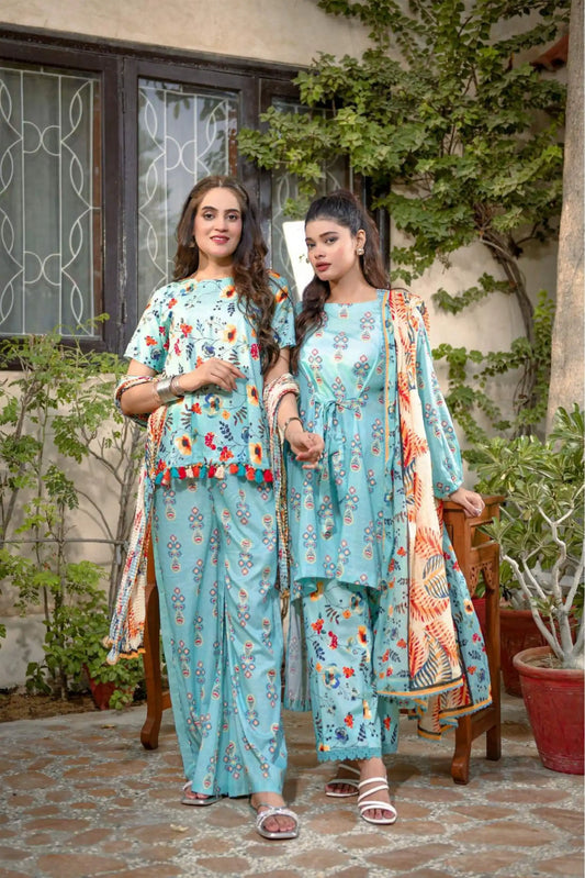 3 Pieces - Murashee Unstitched Pale Blue Printed Lawn Suit
