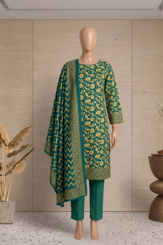 3 Pieces - Rijja By Murashe Unstitched Zink Ladies Printed  Khaddar Suit