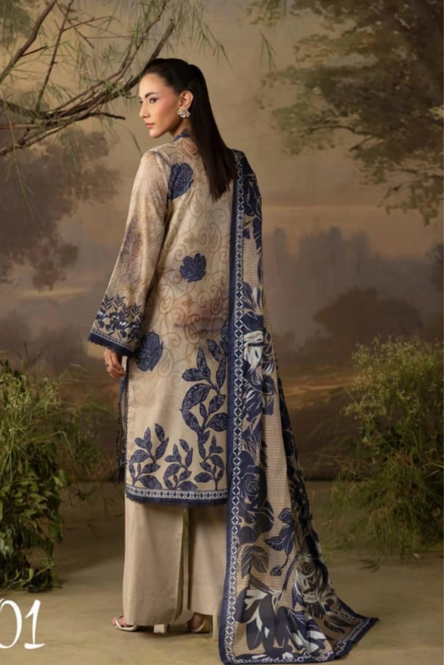 3 Pieces - Rangreza Unstitched Skin Lawn Suit