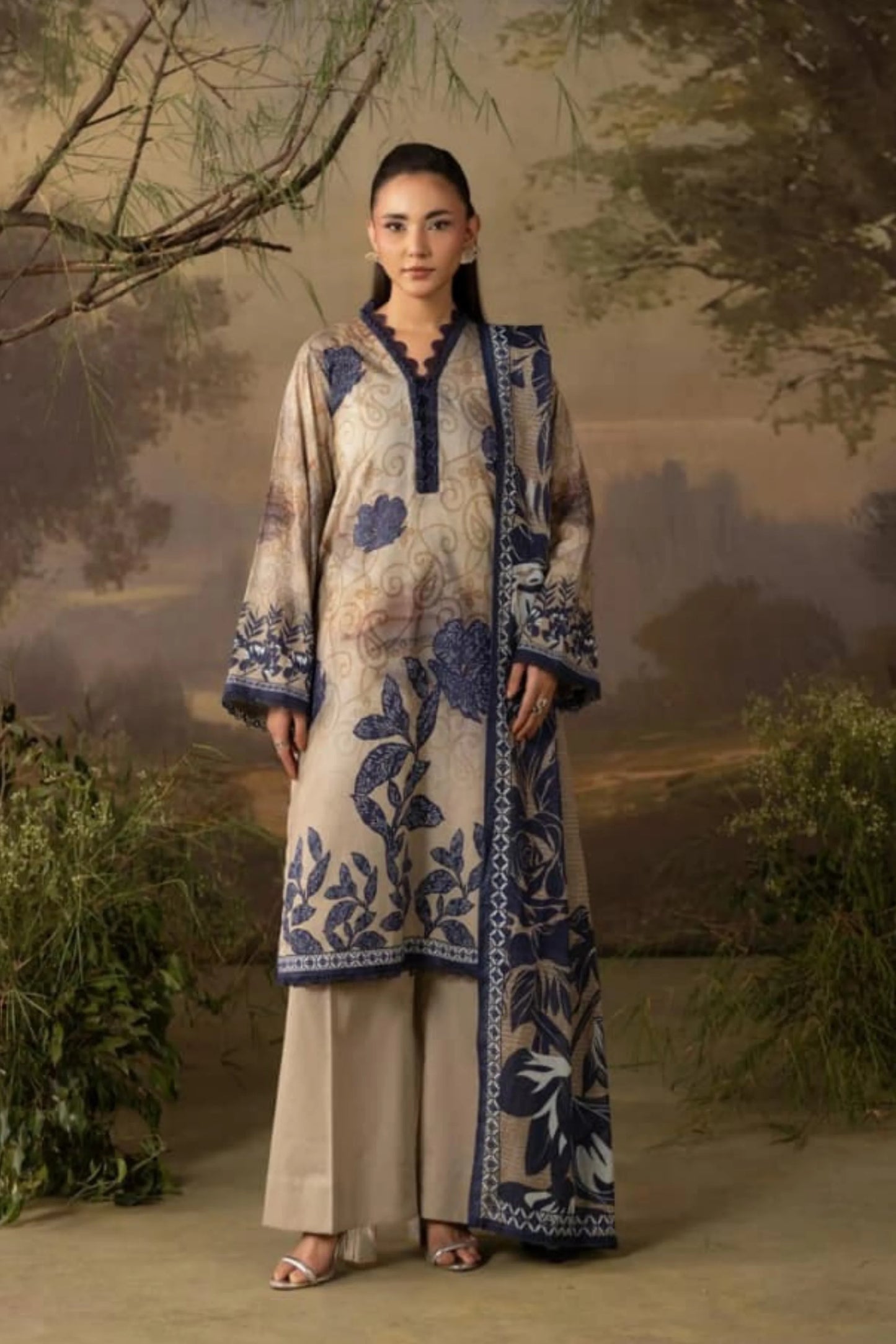 3 Pieces - Rangreza Unstitched Skin Lawn Suit