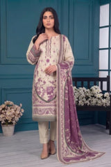 3 Piece - Marooj Ethnic Premium Printed Unstitched OFF-White khaddar Suit
