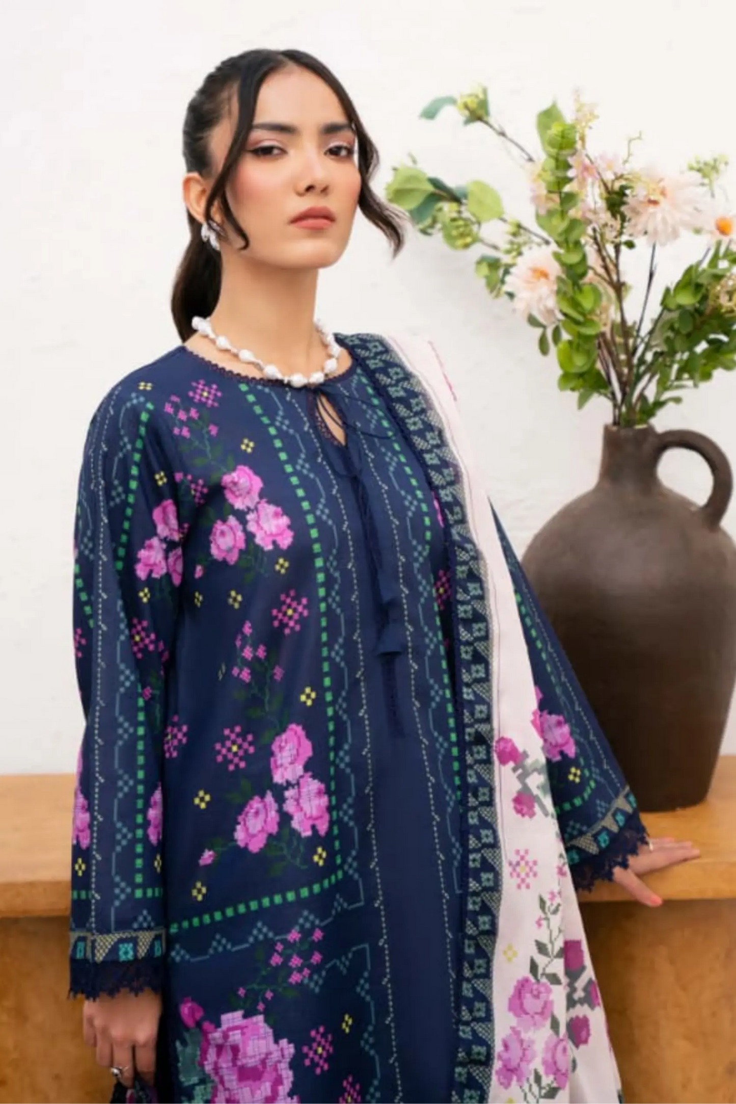 3 Pieces - Yakeen By Asifa Unstitched  Blue Ladies Lawn Suit