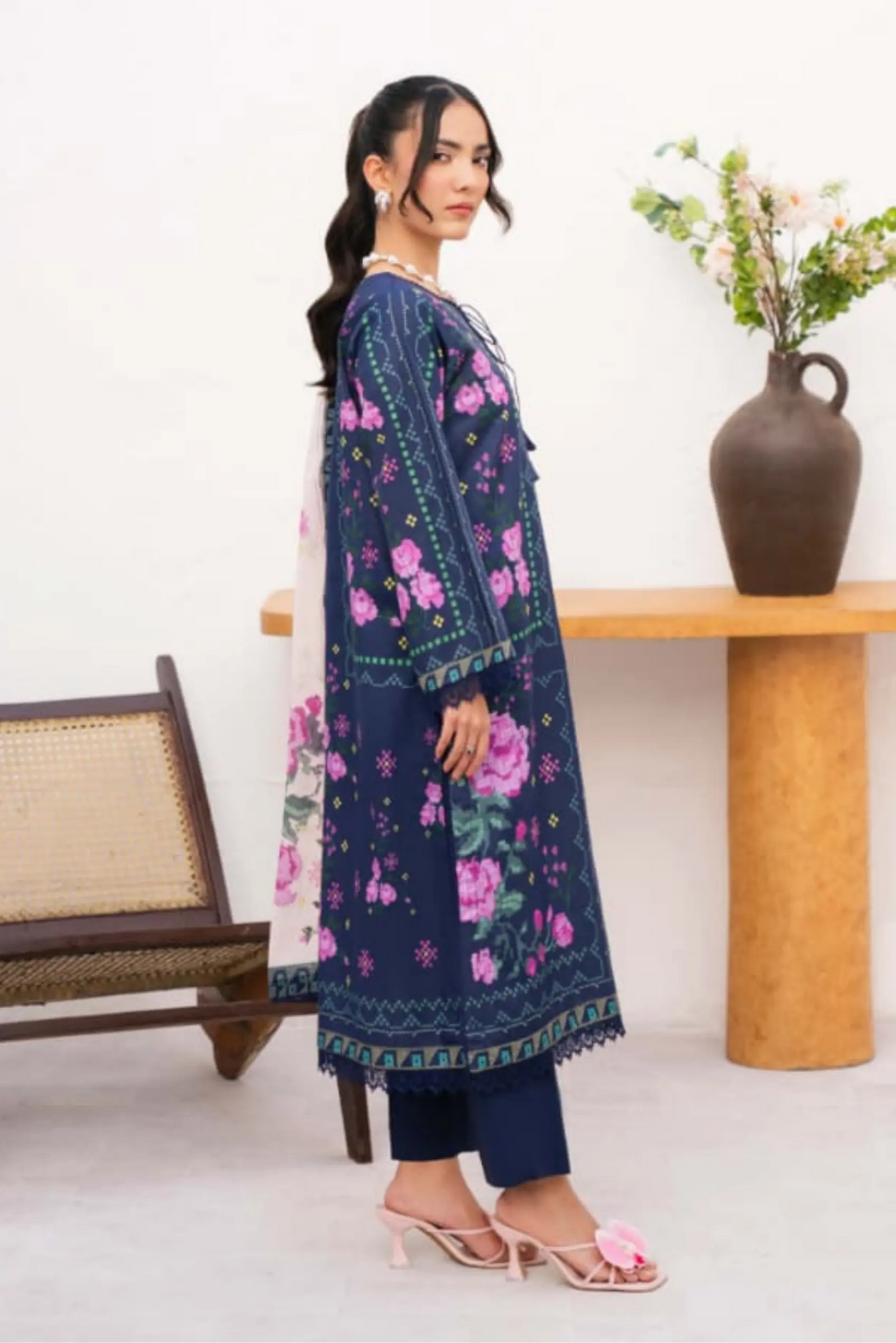 3 Pieces - Yakeen By Asifa Unstitched  Blue Ladies Lawn Suit