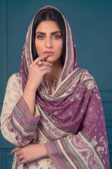 3 Piece - Marooj Ethnic Premium Printed Unstitched OFF-White khaddar Suit