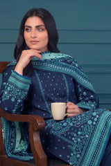 3 Piece - Marooj Ethnic Premium Printed Unstitched Blue khaddar Suit