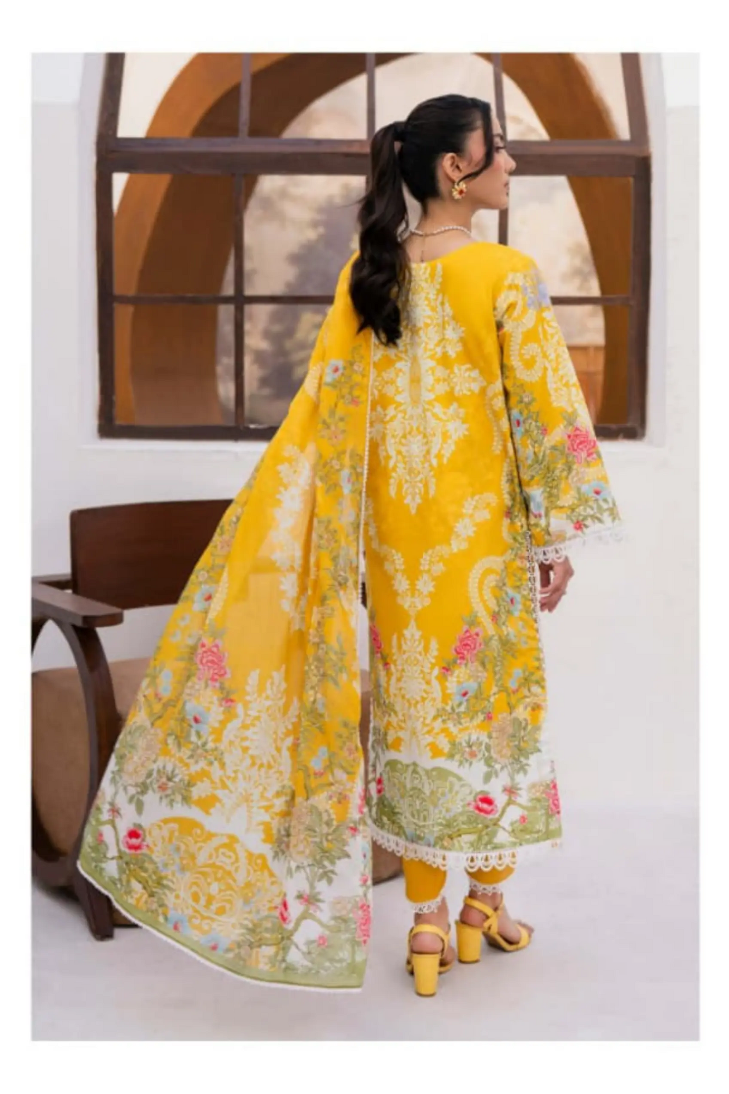3 Pieces - Yakeen By Asifa Unstitched  Yellow Ladies Lawn Suit