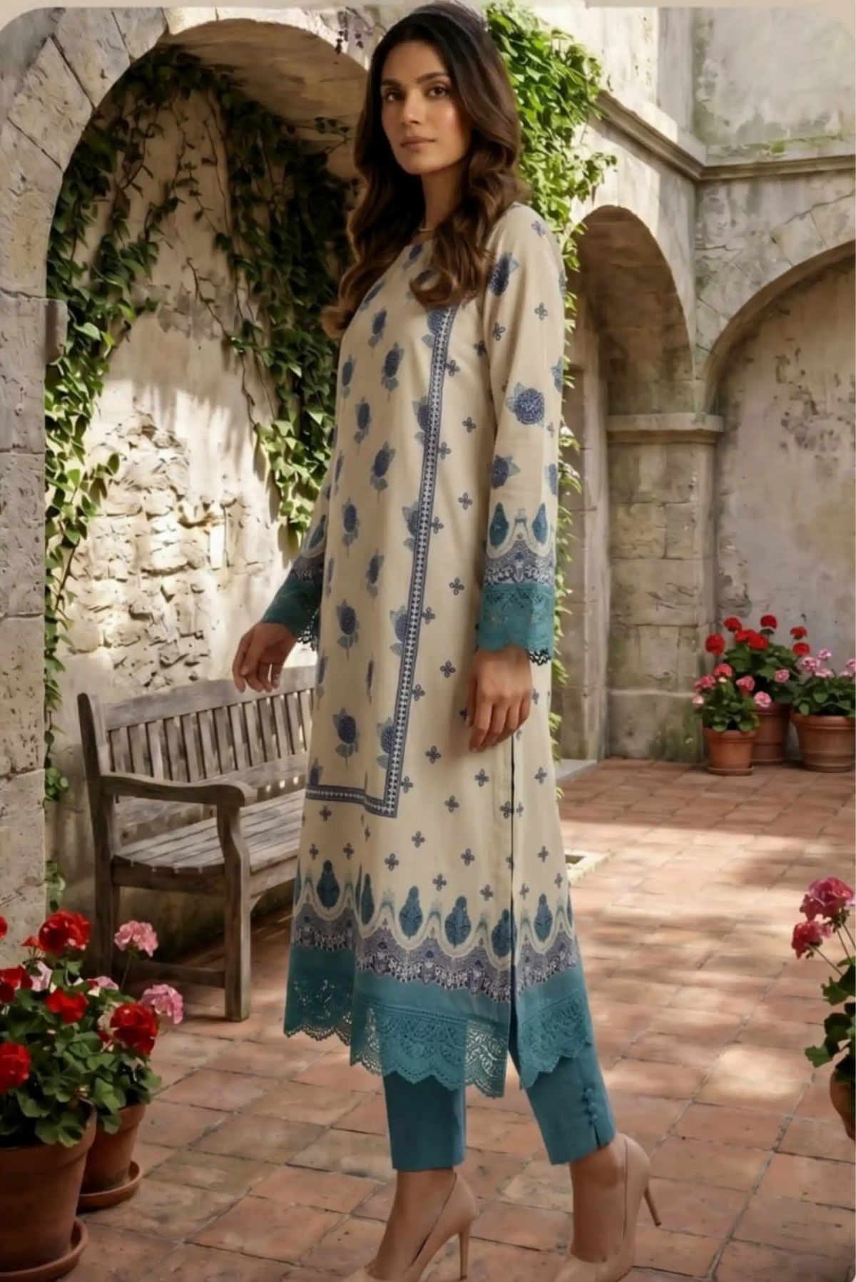 3 Pieces -Sonu Ali  Unstitched  Off-White Lawn Suit