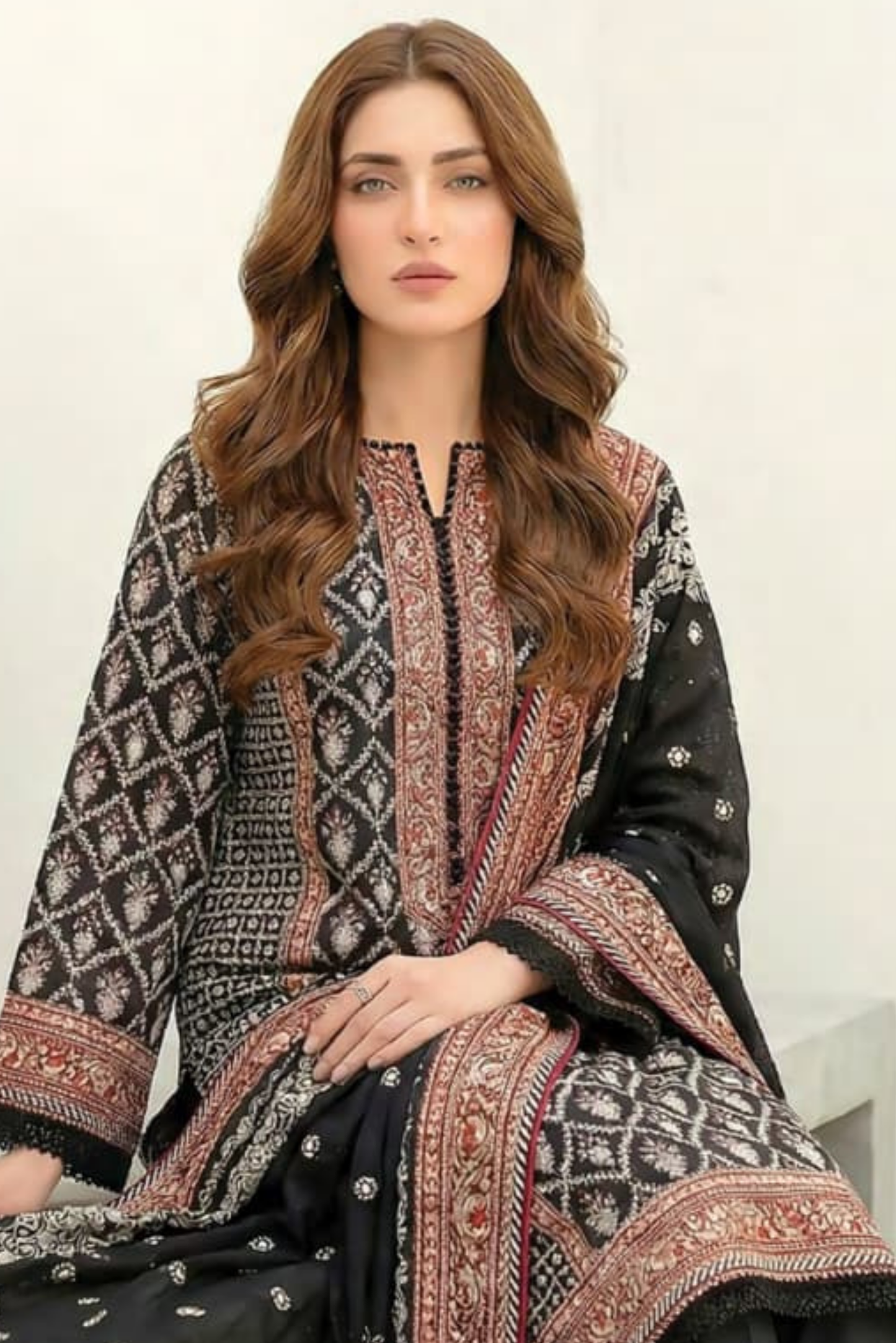 3 Pieces - Lakhany  Unstitched Black Lawn Suit