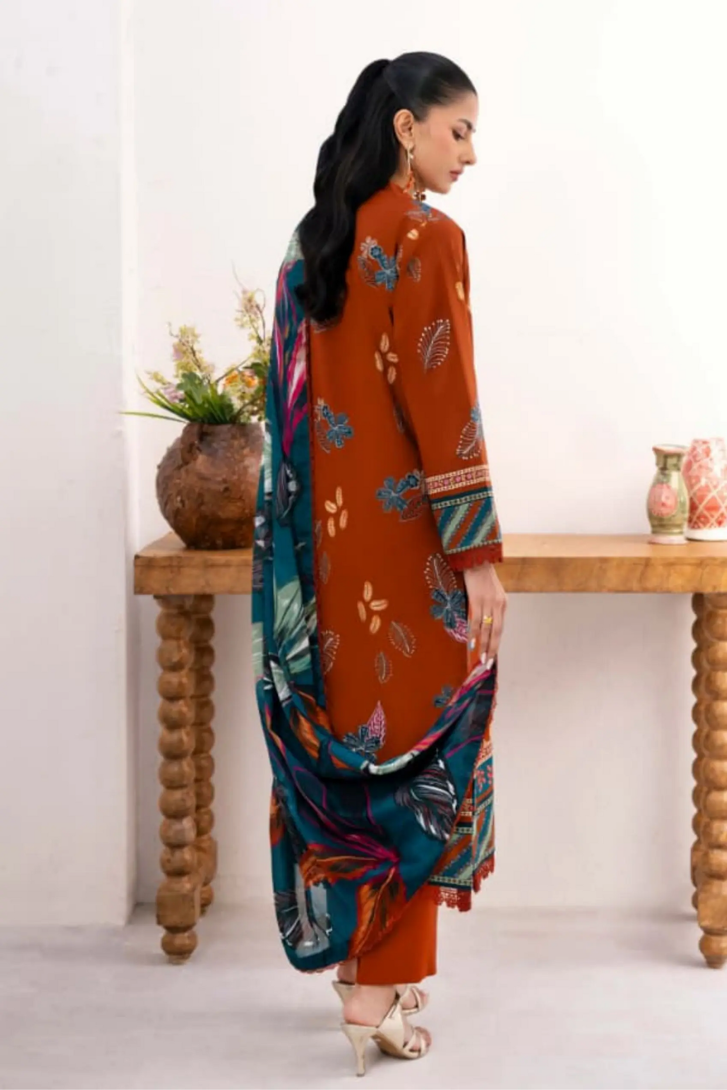 3 Pieces - Yakeen By Asifa Unstitched  Orange Ladies Lawn Suit