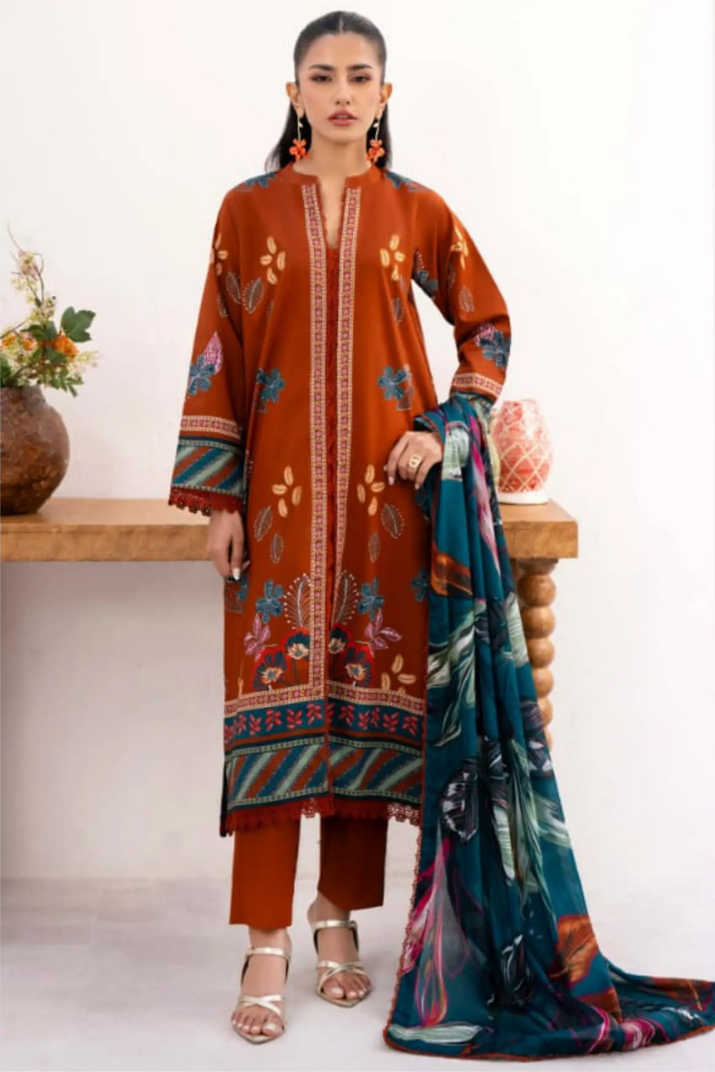 3 Pieces - Yakeen By Asifa Unstitched  Orange Ladies Lawn Suit