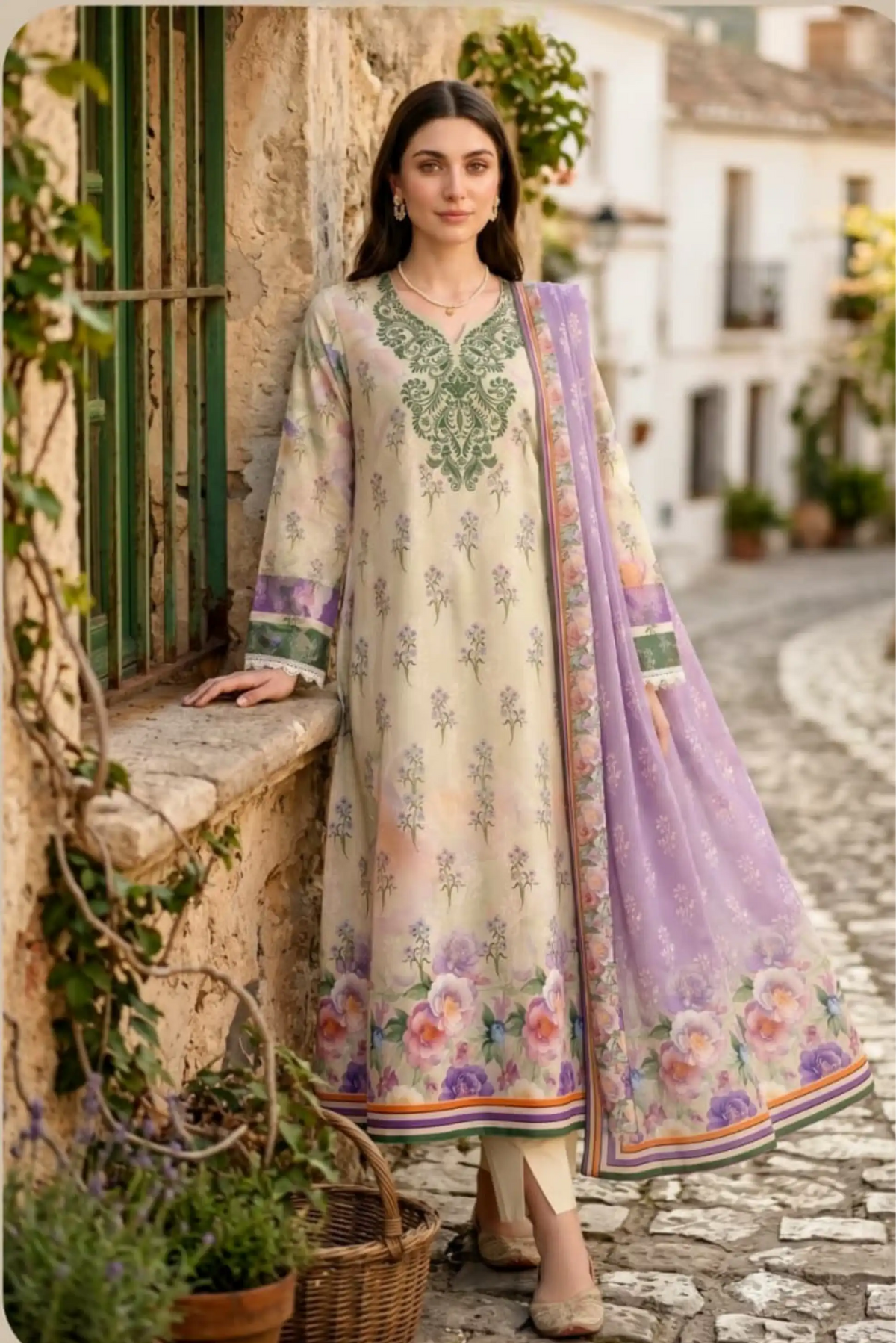 3 Pieces -Sonu Ali  Unstitched  Off-White Lawn Suit