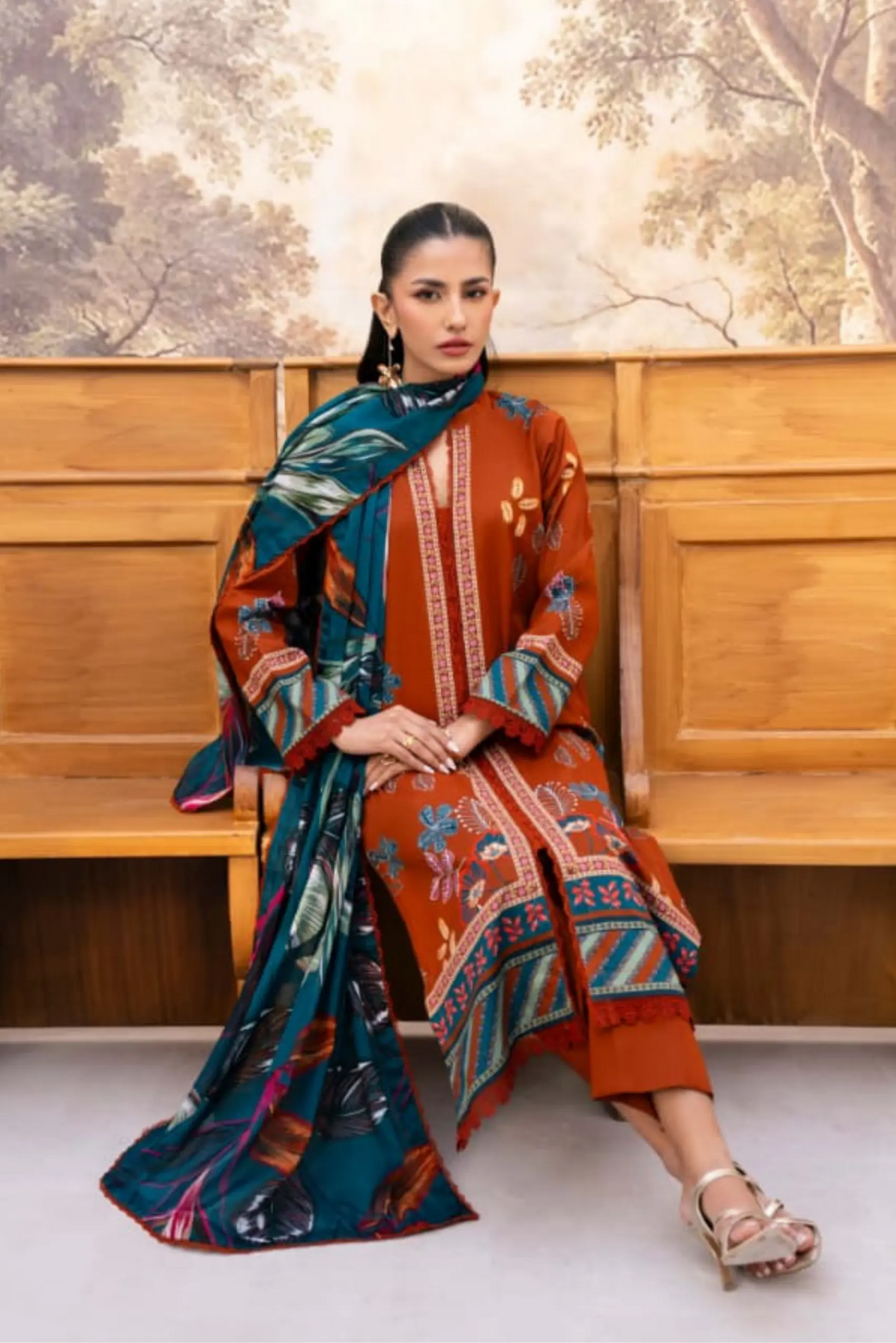 3 Pieces - Yakeen By Asifa Unstitched  Orange Ladies Lawn Suit