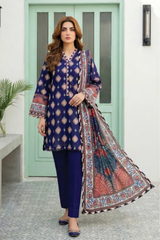 3 Pieces - Lakhany  Unstitched Navy Blue Lawn Suit