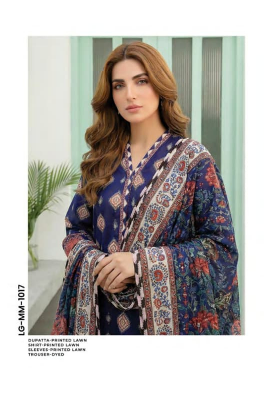 3 Pieces - Lakhany  Unstitched Navy Blue Lawn Suit