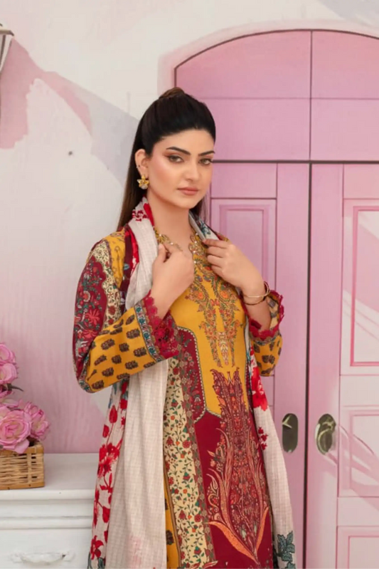 3 Piece - Fabiha By Feroza Unstitched  Mustard Lawn Suit