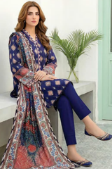 3 Pieces - Lakhany  Unstitched Navy Blue Lawn Suit