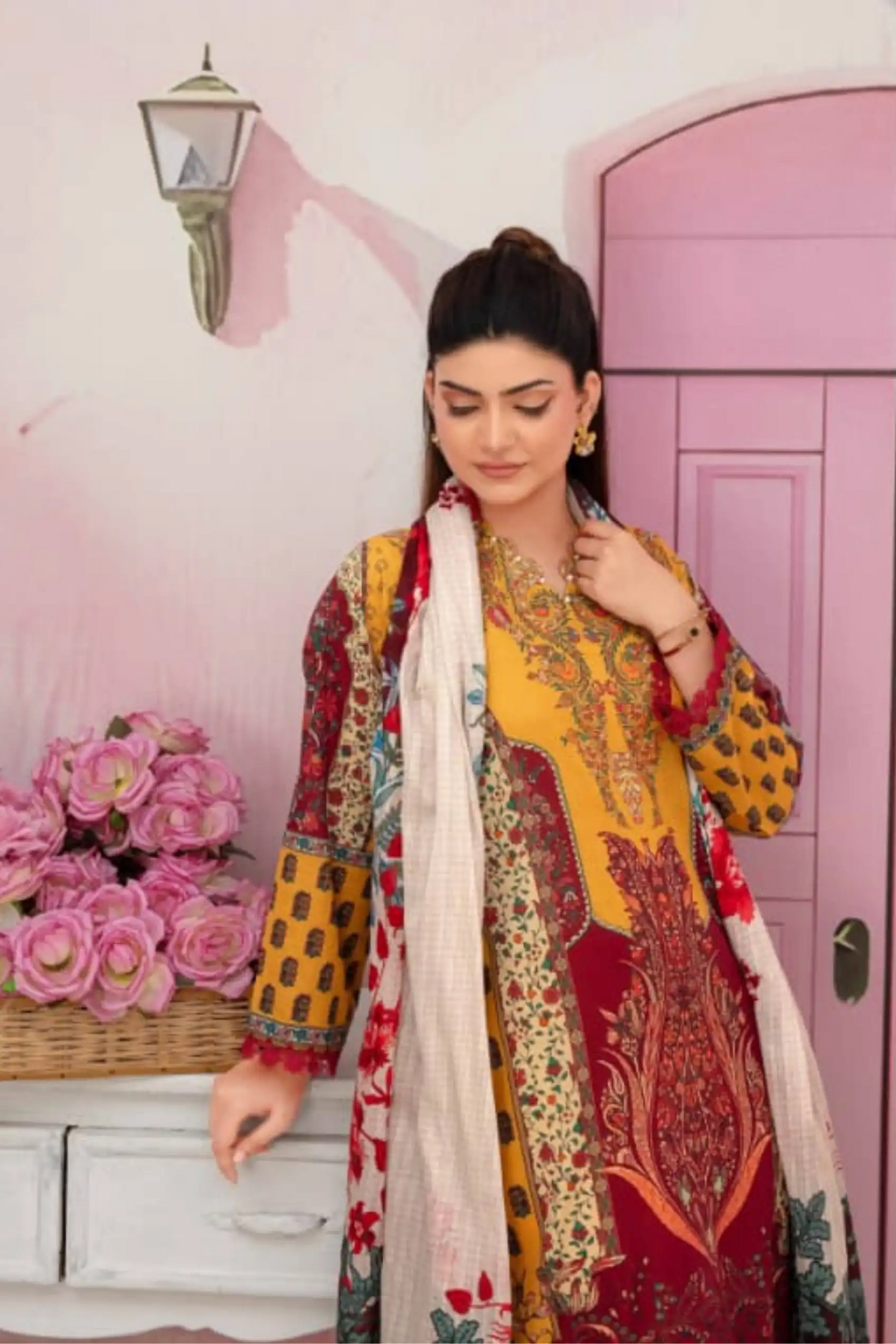 3 Piece - Fabiha By Feroza Unstitched  Mustard Lawn Suit