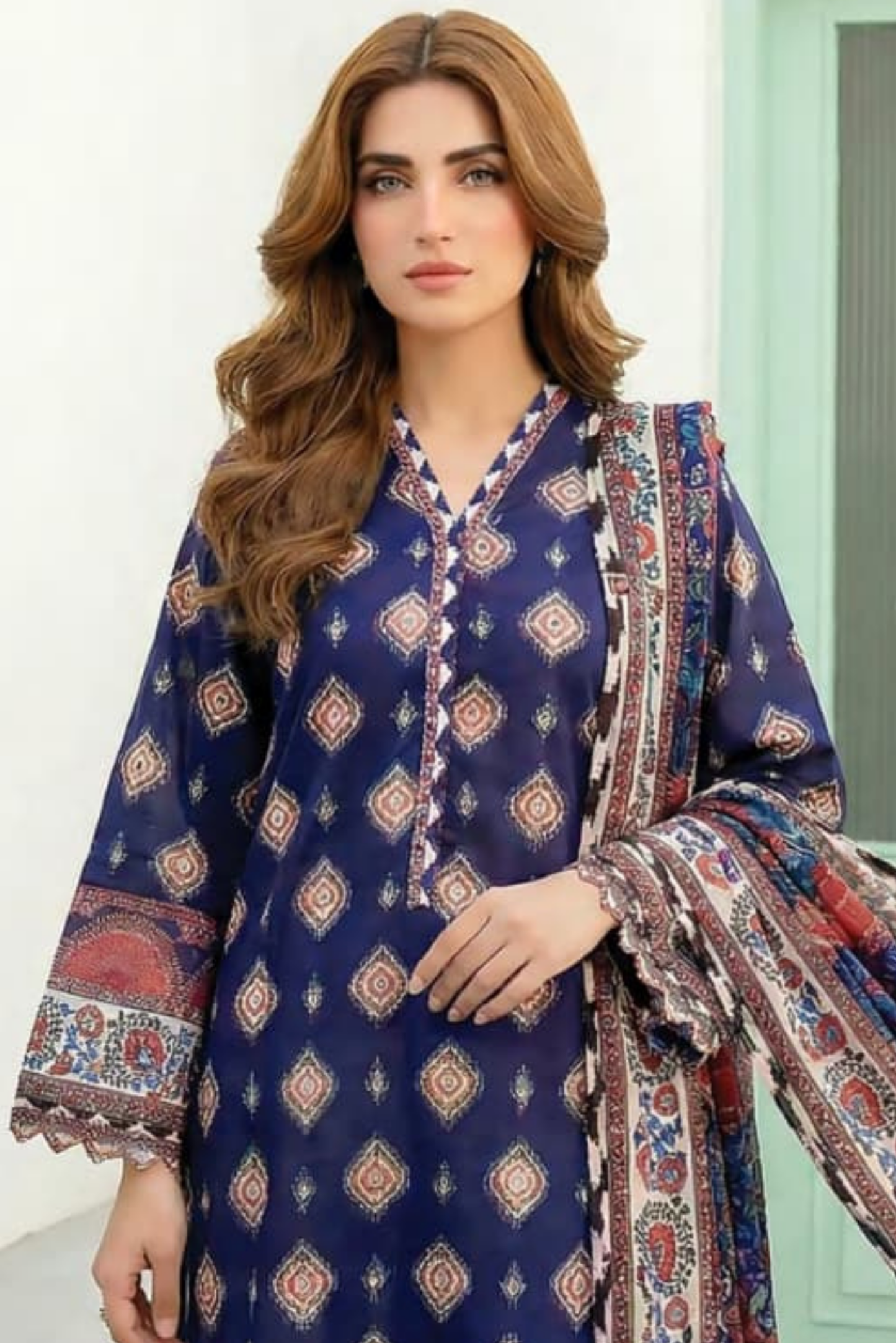 3 Pieces - Lakhany  Unstitched Navy Blue Lawn Suit