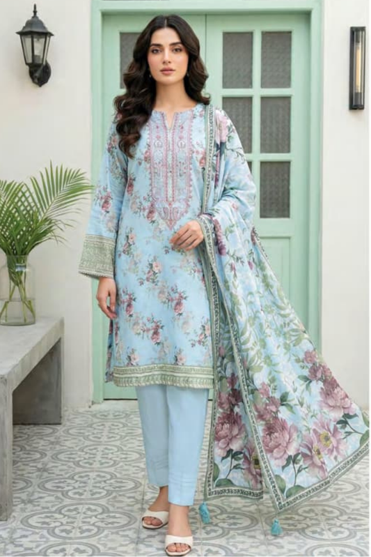 3 Pieces - Lakhany  Unstitched Sky Blue Lawn Suit