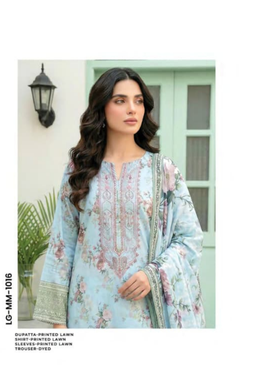 3 Pieces - Lakhany  Unstitched Sky Blue Lawn Suit