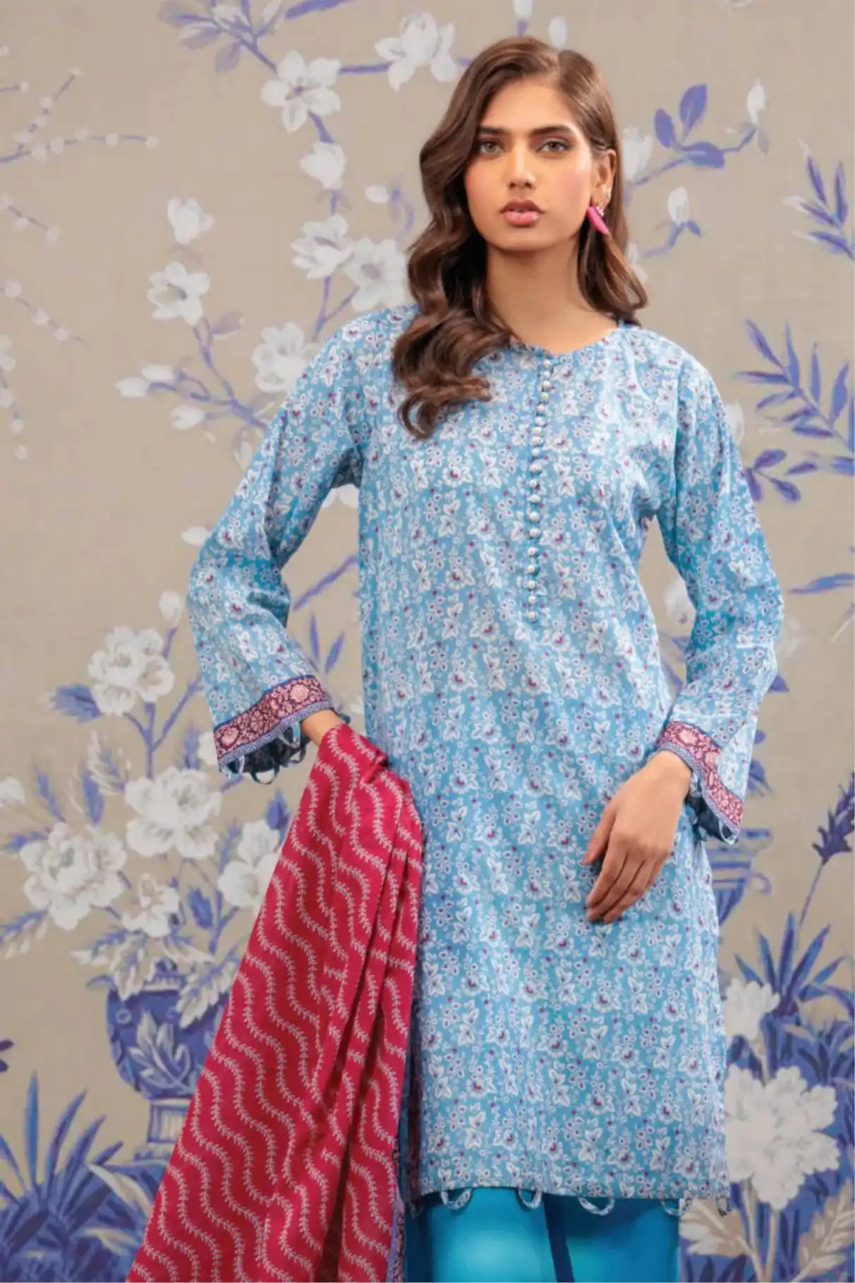3 Pieces - Orient Unstitched Sky Blue Ladies Lawn Suit